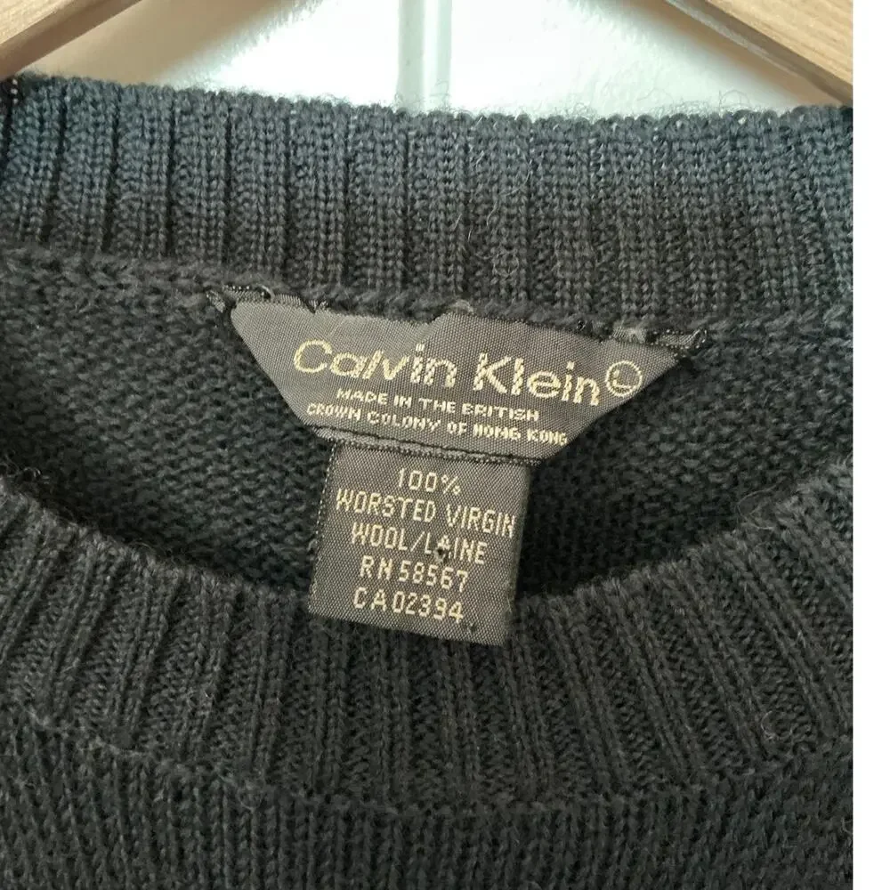 Vintage 70s Calvin Klein Striped Wool Sweater Men's Large Red/Navy